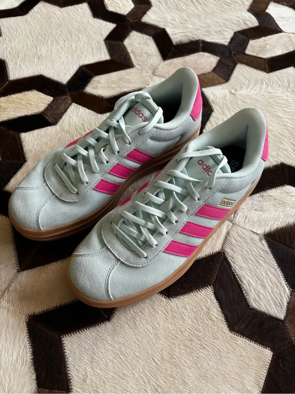 adidas Women's Mint Blue with Pink Stripes Platform Sneakers